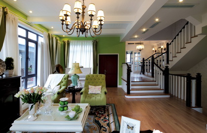 万亚广场客厅田园风格效果图复式162平方台州装修