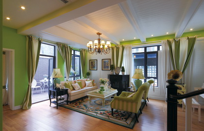 万亚广场客厅田园风格效果图复式162平方台州装修